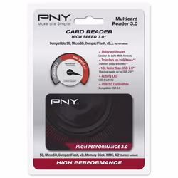 PNY High Performance Reader 3.0, CF, Clé USB (MS), MicroSD (TransFlash), microSDHC, microSDXC, miniSD, miniSDHC, MMC, MMC Mob ...