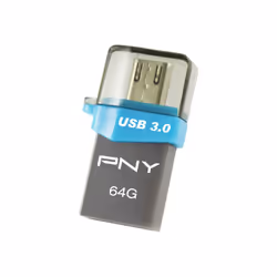 PNY OTG Duo-Link OU3 64GB, 64 Go, USB Type-A / Micro-USB, 3.2 Gen 1 (3.1 Gen 1), 120 Mo/s, Casquette, Noir