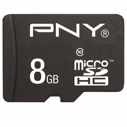 PNY 8GB, Class 10, MicroSD, 8 Go, MicroSDHC, Classe 10, Noir