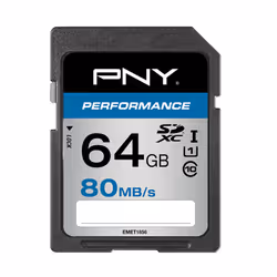 PNY Performance, 64 Go, SDXC, Classe 10, UHS-I, 80 Mo/s, 20 Mo/s