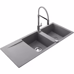 Présentation Deux bacs et un égouttoir Couleur : croma Dimensions L 1160 x l 500 x P 181 mm Meuble sous-évier : 80 cm Marque  ...