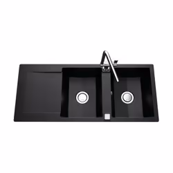 Présentation Deux bacs et un égouttoir Couleur : Nero (Noir) Dimensions L 1160 x l 500 x P 181 mm Meuble sous-évier : 80 cm M ...