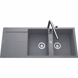 POINTS FORTS : > Évier encastrable 116x50 cm > Meuble sous évier 80 cm minimum > Evier vidage manuel > Évier réversible CARAC ...