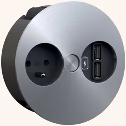 Description générale Multiprise encastrable avec 1 prise 230V et 2 prises USB, idéale pour un accès facile à l'énergie tout e ...