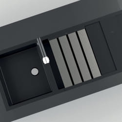 Luisina - Egouttoir rabattable inox brossé et planche à découper en verre noir