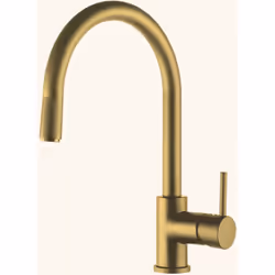POINTS FORTS : > Robinet doré H 357 x L 219 mm > Douchette extractible double jets > Mitigeur pour cuisine > Robinetterie cui ...