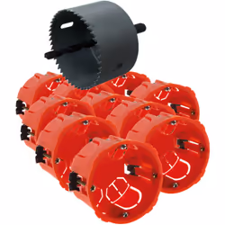 Caractéristiques du lot de 10 boîtes d'encastrement pour placo Ø67x40mm + scie-cloche - Zenitech : Modèle : 10 boîtes d'encas ...