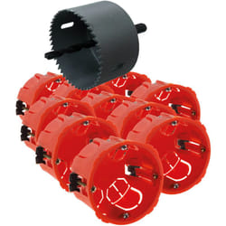 Lot de 10 boîtes encastrement placo Ø67mm + scie-cloche - Rouge Zenitech