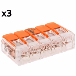 Wago - Lot de 3 bornes de raccordement S221 Compact - Connexion rapide - 5 conducteurs avec leviers 6mm² - Orange