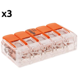 Wago - Lot de 3 bornes de raccordement S221 Compact - Connexion rapide - 5 conducteurs avec leviers 6mm² - Orange
