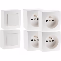 Caractéristiques lot de 2 interrupteurs va et vient + 4 prises 16A en saillie blanc - Presto Zenitech Modèle : lot de 2 inter ...