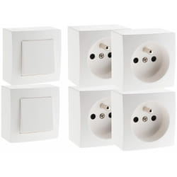 Zenitech - Lot de 2 interrupteurs va et vient + 4 prises 16A en saillie - Blanc - Presto