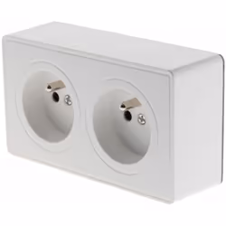 Prise électrique double en saillie 2 pôles avec terre Vulco - blanc - Zenitech Modèle : prise électrique en saillie 2 pôles a ...
