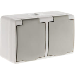 Double prise 2P+T horizontale Mini IP54 - Gris clair - Zenitech