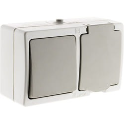 Zenitech - Mixte morizontal : va et vient + Prise 2P+T 16A - Gris Clair IP54 - Akya
