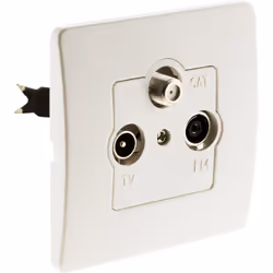 Prise TV Ø9,52mm + prise FM + prise satellite. Facile à installer et livré avec vis et griffes. Couleur: blanc. Certifié CE. ...
