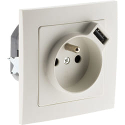 Zenitech - Prise 2P+T 16A encastrable équipée d'une prise usb 2,1A - Blanc