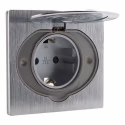 Prise de sol 16A SCHUKO finition alu brossé - IP44 avec boîte dinstallation