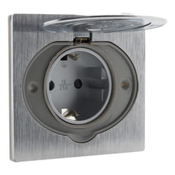 Prise de sol 16A SCHUKO finition alu brossé - IP44 avec boîte dinstallation