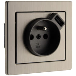 Zenitech - Prise 2P+T + usb encastrable Inox Art'Flat