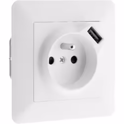 Description générale Prise murale 2 pôles + terre 16A avec port USB 5V 2,4A, de la gamme Artezo. Ce modèle au design moderne  ...