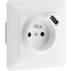Zenitech - Prise 2P+T 16A équipée d'un port usb 2,4A - Blanc - Artezo