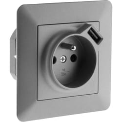 Zenitech - Prise 2P+T 16A avec port usb 2,4A Titanium - Artezo