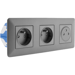 Zenitech - Triple prise affleurante 2P+T 16A livrée avec boîte d'encastrement Titanium - Artezo