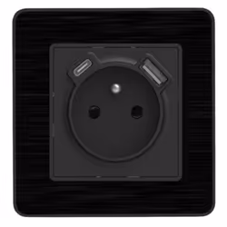 Prise 2P+T 16A USB A + USB-C 24A complet - métal Noir brossé Kouro - Zenitech