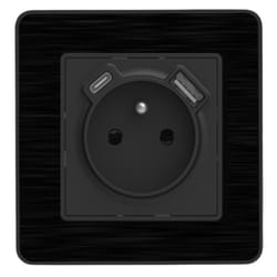 Prise 2P+T 16A USB A + USB-C 24A complet - métal Noir brossé Kouro - Zenitech