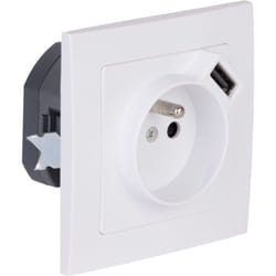 Zenitech - Prise + usb a encastrés + plaque de finition Kalya - Blanc