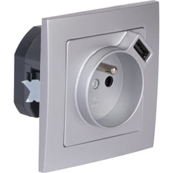 Prise + USB A encastrés + plaque de finition Kalya - Argent - Zenitech