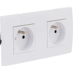 Zenitech - Double prise horizontale + plaque de finition Kalya - Blanc