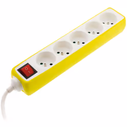 Multiprise 5 prises 16A 2P+T avec interrupteur et housse jaune - Zenitech Cette multiprise design et colorée est dotée d'une  ...