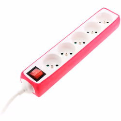Multiprise 5 prises 16A 2P+T avec interrupteur et housse rose- Zenitech Cette multiprise design et colorée est dotée d'une ho ...