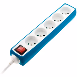Multiprise 5 prises 16A 2P+T avec interrupteur et housse bleue - Zenitech Cette multiprise design et colorée est dotée d'une  ...