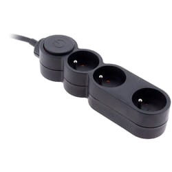 Zenitech - Bloc Home 3 prises 16A 2P+T avec interrupteur et fiche extraplate - Noir - câble HO5VV-F 3G1 1,5m
