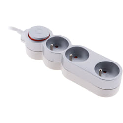 Zenitech - Bloc Home 3 prises 16A 2P+T avec interrupteur et fiche extraplate - Silver - câble HO5VV-F 3G1 1,5m