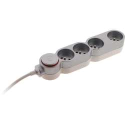 Bloc Home 4 prises 16A 2P+T avec interrupteur et fiche extraplate - Silver - 1,5m - Zenitech
