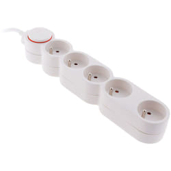 Zenitech - Bloc Home 5 prises 16A 2P+T avec interrupteur et fiche extraplate - Blanc - 1,5m