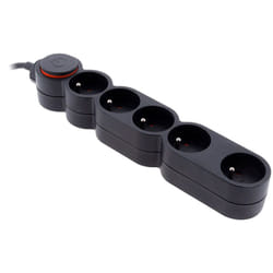 Bloc Home 5 prises 16A 2P+T avec interrupteur et fiche extraplate - Noir - 1,5m - Zenitech