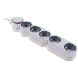 Zenitech - Bloc Home 5 prises 16A 2P+T avec interrupteur et fiche extraplate - Silver - 1,5m