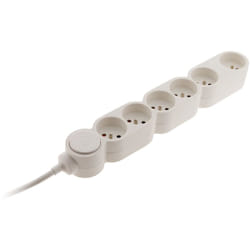 Zenitech - Bloc Home 6 prises 16A 2P+T avec interrupteur et fiche extraplate - Blanc - 1,5m