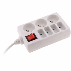 Bloc blanc 3 prises 16A 2P+T (puissance maxi: 3500W - 230V ) + 4 prises 6A (puissance maxi: 1380W - 230V ). Cordon 3G1mm² d'u ...