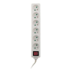 Zenitech - bloc 6 prises + inter. + fiche extra plate blanc 1m