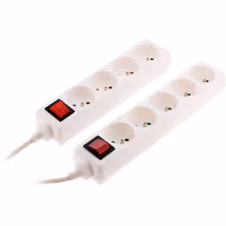 Lot de 2 blocs 2p+T, 4x16A et 5x16A avec interrupteur blanc câble HO5VV-F 3G1mm² de 1 m. Puissance max 3680W 230V. Certifié N ...
