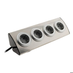Bloc multiprise - ZENITECH - Multiprise dangle - 4 prises Schuko 16A - Inox gris - Câble 1m