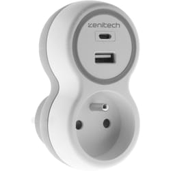 Zenitech - Prise 16A + 2 ports usb a/c - Blanc et Gris - Bolea