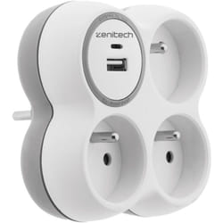 Zenitech - Prise 3x16A + 2 ports usb a/c - Blanc et Gris - Bolea
