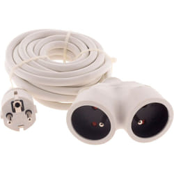 Zenitech - Prolongateur Bi tête 3G1,5mm² - Blanc 5m - 1 prise mâle + 2 prises Femelle - Blanc